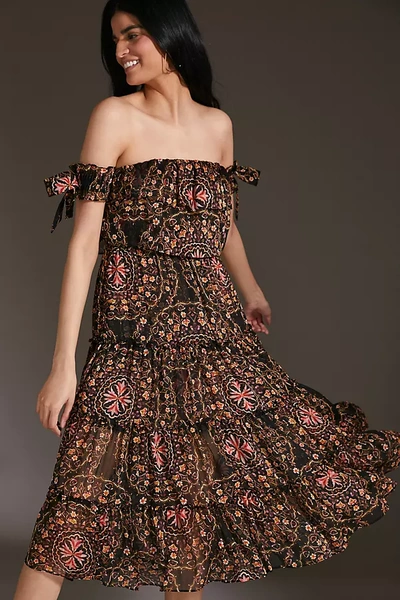 Shop Misa Micaela Off-the-shoulder Printed Maxi Dress In Assorted