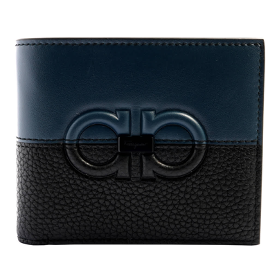 Shop Ferragamo Gancini Logo Bifold Wallet In Blue/black
