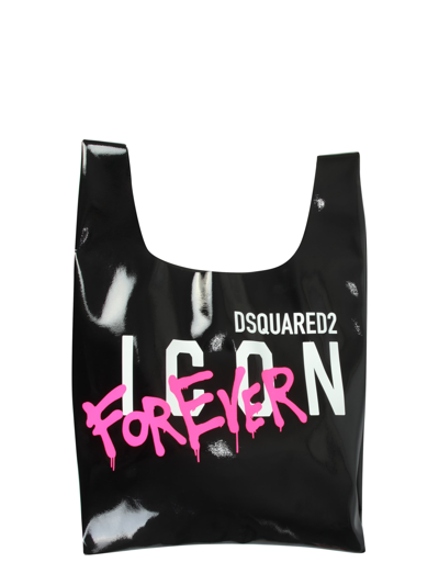 Shop Dsquared2 Shopping Bag With Icon Forever Print In Black