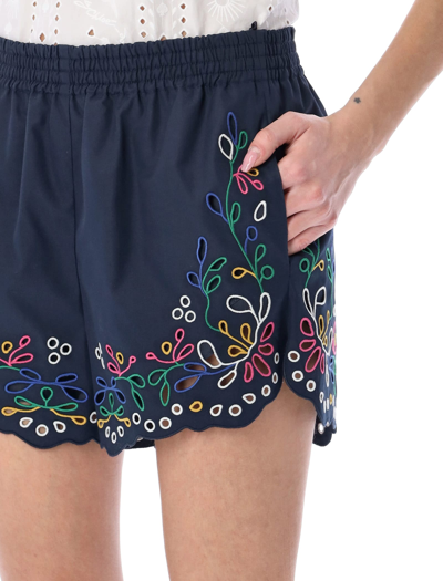 Shop Chloé Embroidered Mini Shorts In Blue Mutlicolor