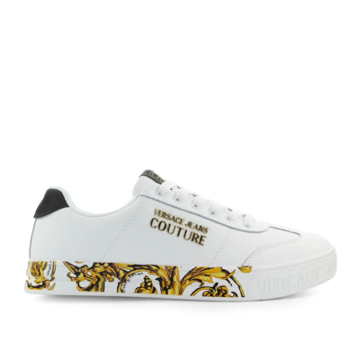 Shop Versace Jeans Couture Court White Gold Sneaker In Bianco