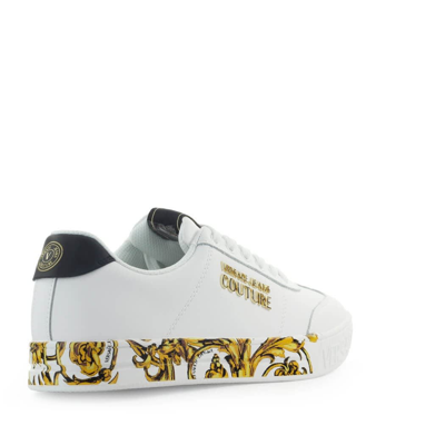 Shop Versace Jeans Couture Court White Gold Sneaker In Bianco