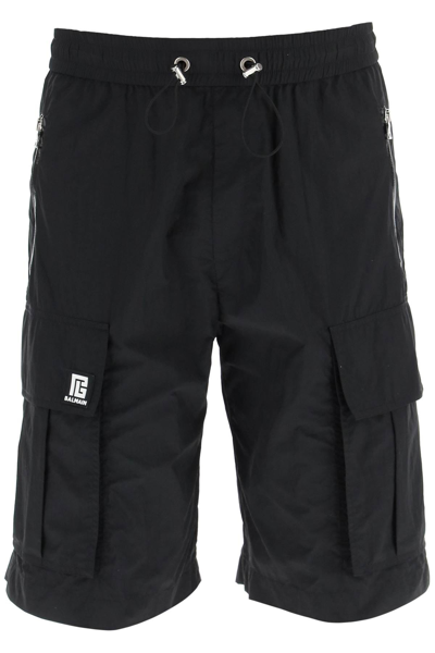 Shop Balmain Nylon Cargo Shorts In Black (black)