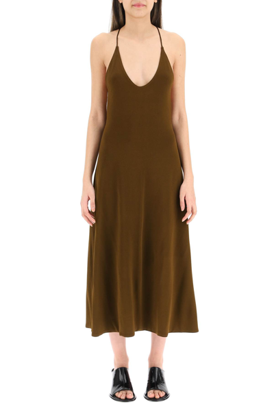 Shop Khaite Rina Midi Dress In Olive (khaki)