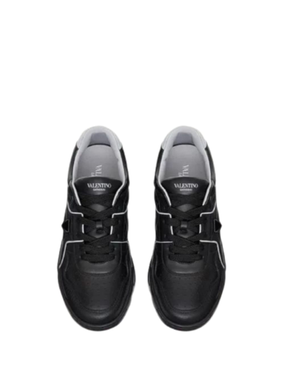 Shop Valentino Low Top One Stud Black Leather Sneakers In White