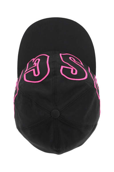 Shop Msgm Maxi Logo Baseball Cap In Black Fuxia (black)