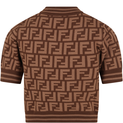 Shop Fendi Brown Sweater For Girl With Double Ff Logo