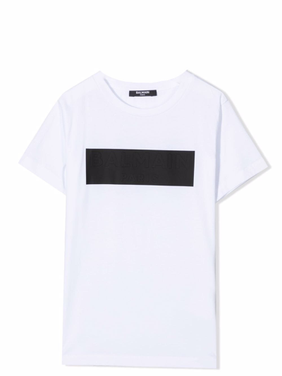 Shop Balmain Contrasting Box-print Short-sleeve T-shirt In Nero-bianco