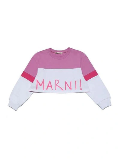 Shop Marni Cropped Sweatshirt With Logo In Rosa-bianco