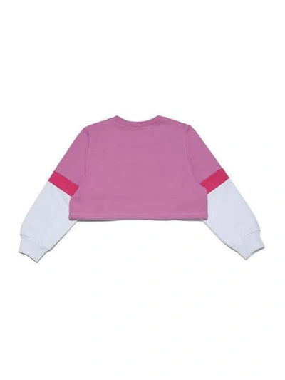 Shop Marni Cropped Sweatshirt With Logo In Rosa-bianco