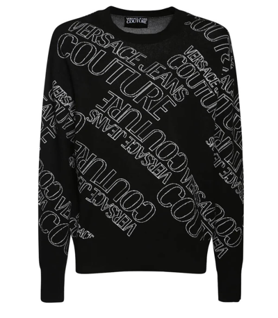 Shop Versace Jeans Couture Black Crewneck Sweater With Logo