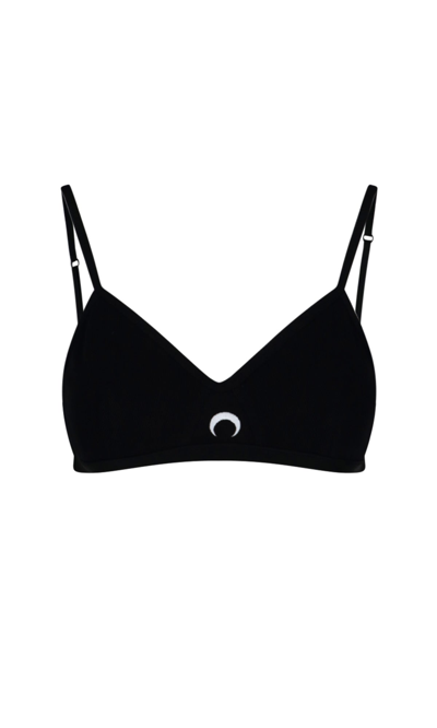 Shop Marine Serre Moon Embroidered Ribbed Knit Sports Bra In Black