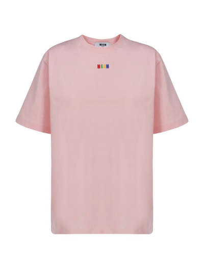 Shop Msgm Logo Embroidered Crewneck T In Pink