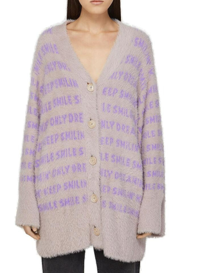 Shop Stella Mccartney Jacquard Knitted Cardigan In Purple