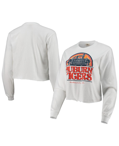 Shop Image One Women's White Auburn Tigers Retro Campus Crop Long Sleeve T-shirt