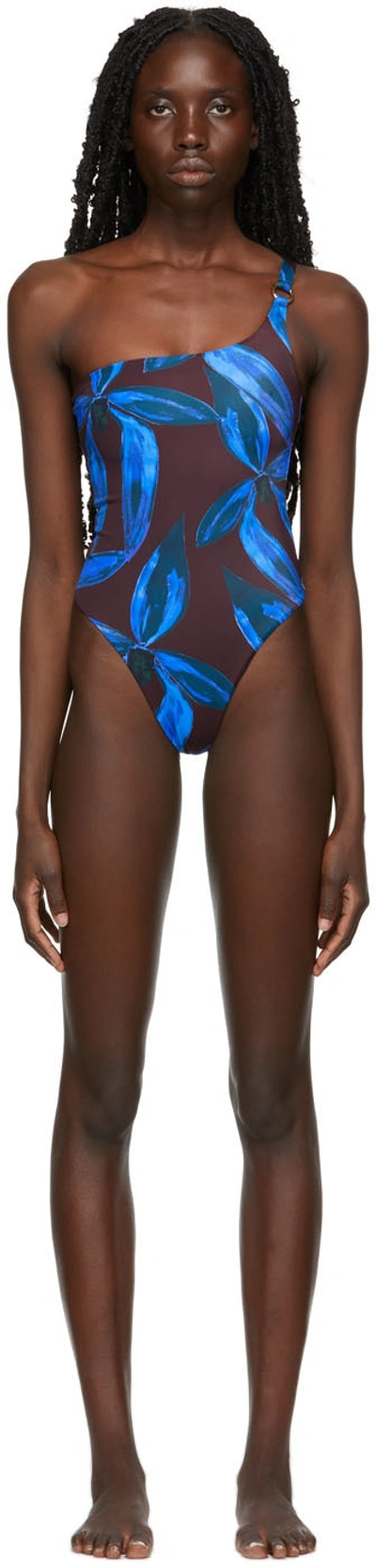 Louisa Ballou Burgundy & Blue Mini Ring One-piece Swimsuit In Blue Orchid