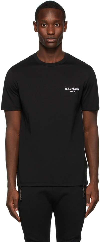 Shop Balmain Black Logo T-shirt In 001 Black