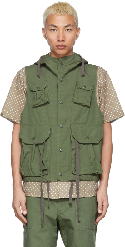 Engineered Garments Green Ripstop Field Vest In Olive Cotton