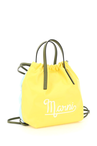 Shop Marni Leather And Econyl Small Backpack In Yellow,light Blue,khaki