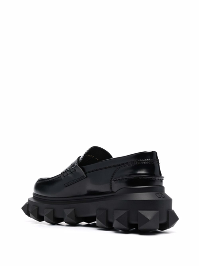 Shop Valentino Trackstud Loafers In Leather In Black