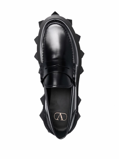 Shop Valentino Trackstud Loafers In Leather In Black