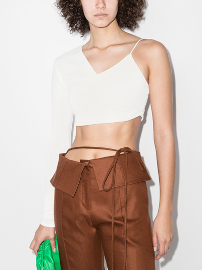 Shop Aleksandre Akhalkatsishvili One-shoulder Crop Top In Weiss