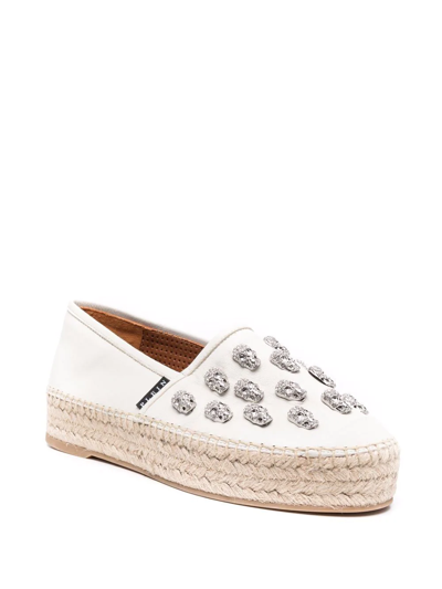 Philipp Plein Crystal-embellished Leather Espadrilles In Weiss