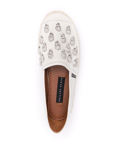 Philipp Plein Crystal-embellished Leather Espadrilles In Weiss