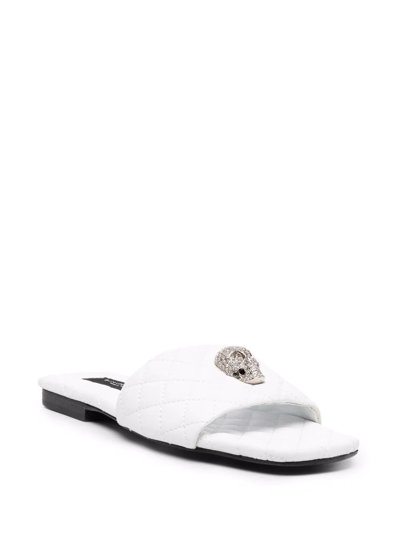 Philipp Plein Skull-embellished Quilted Leather Slides In Weiss