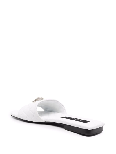 Philipp Plein Skull-embellished Quilted Leather Slides In Weiss