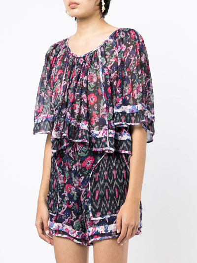 Shop Isabel Marant Étoile Roxini Floral-print Cropped Blouse In Violett
