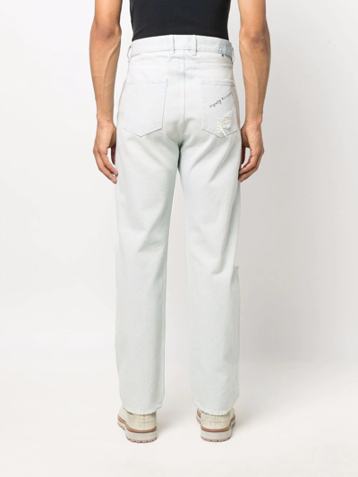 Shop Golden Goose Distressed-effect Text-print Straight-leg Jeans In Blau