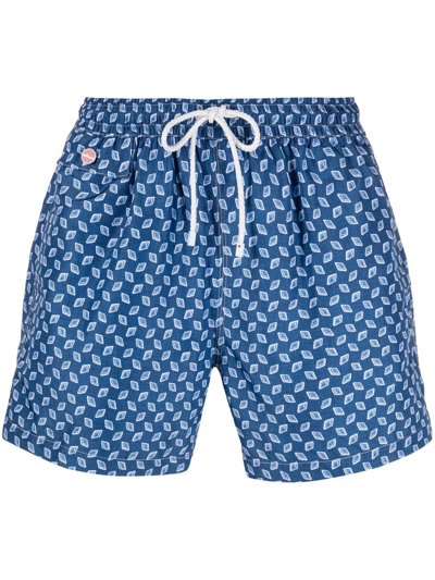 Shop Kiton Geometric-print Swim Shorts In Blau