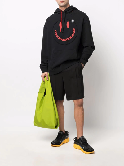 Raf Simons Black Smiley Edition Destroy Washed Hoodie In Schwarz