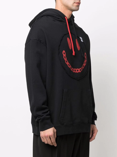 Raf Simons Black Smiley Edition Destroy Washed Hoodie In Schwarz