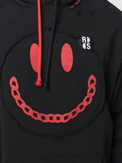 Raf Simons Black Smiley Edition Destroy Washed Hoodie In Schwarz