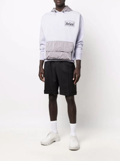★ARIES★ Nylon Hybrid Hood Gray Blue STAR20701GRYBL STAR207 Aries Logo-print hoodie - Grey - Men | STAR20701GRYBL