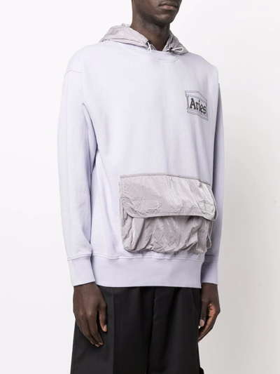 ★ARIES★ Nylon Hybrid Hood Gray Blue STAR20701GRYBL STAR207 Aries Logo-print hoodie - Grey - Men | STAR20701GRYBL