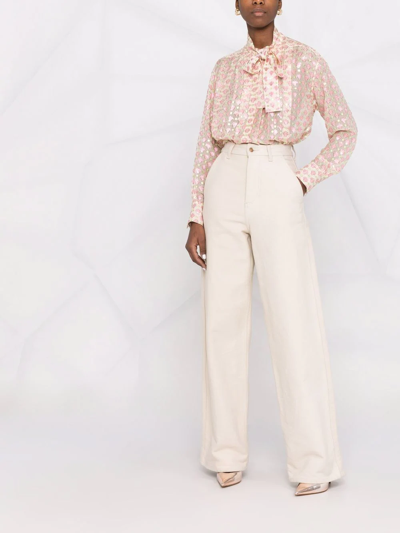 Shop Golden Goose Pussy-bow Collar Jacquard Blouse In Nude