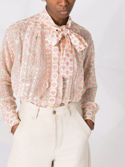 Shop Golden Goose Pussy-bow Collar Jacquard Blouse In Nude