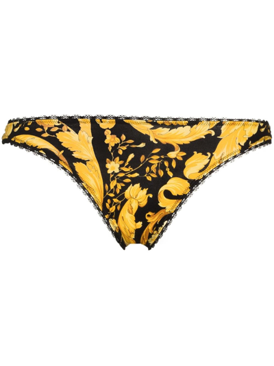 Shop Versace Thong With Baroque Print In Multi