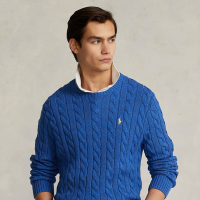 Shop Ralph Lauren Cable-knit Cotton Sweater In Dockside Blue Heather