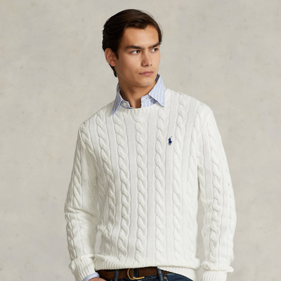 Shop Ralph Lauren Cable-knit Cotton Sweater In White