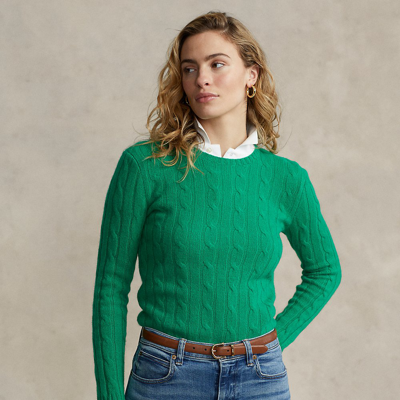 Shop Ralph Lauren Cable-knit Cashmere Sweater In Cruise Green