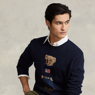 Shop Ralph Lauren Polo Bear Cotton-linen Sweater In Navy