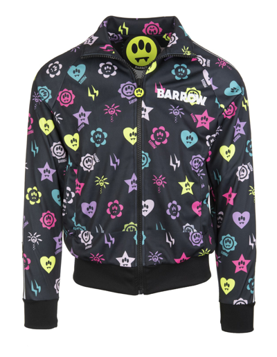 Shop Barrow Unisex Black Sport Jacket With Logo And All-over Print In Nero