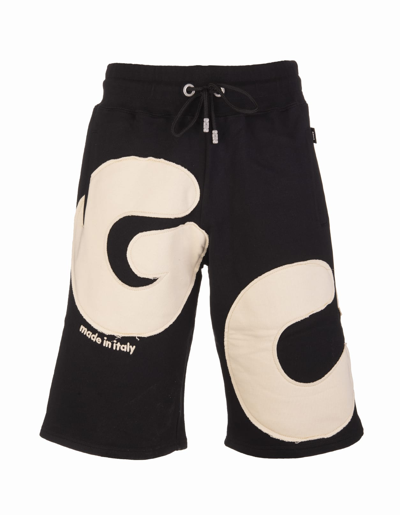 Shop Gcds Man Black Sports Shorts With Maxi Andy Logo