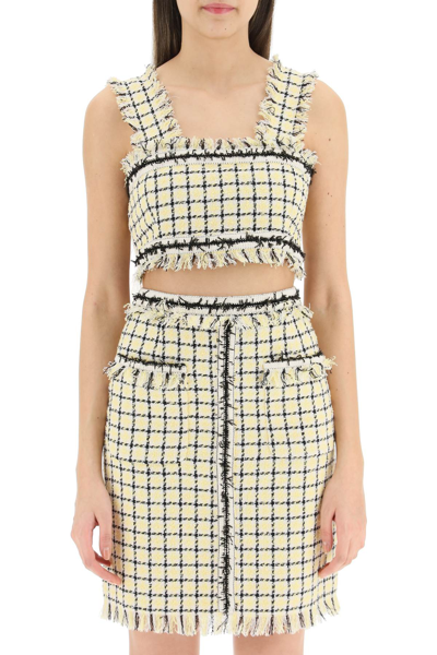 Shop Msgm Tweed Cropped Top In Mixed Colours