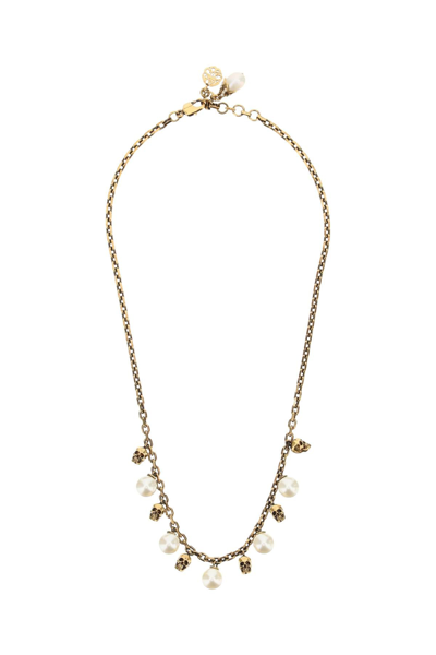 Shop Alexander Mcqueen Pearly Skull Necklace In Gold