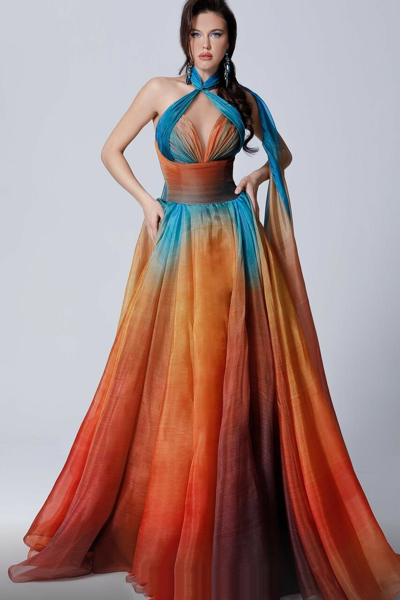 Shop Fouad Sarkis Multicolor Halter Gown